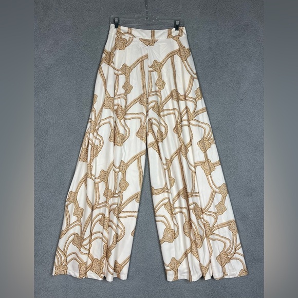 Lizette Collection Women’s Size L Elegant Cream and Gold Wide-Leg Pants - Picture 3 of 10